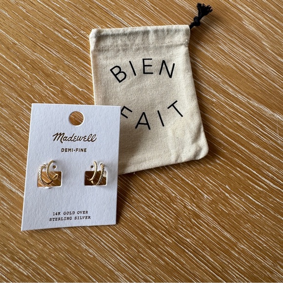 NWT! | MADEWELL Demi-Fine Pavé Double Hoop Earrings, 14k Gold - Picture 3 of 15